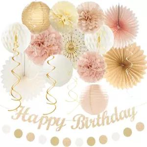 샴페인-골드 베이지 가을 보호 생일 파티 장식 - 21개 뉴트럴 레트로 해피 배너 걸 원 스위트 피치 페이퍼