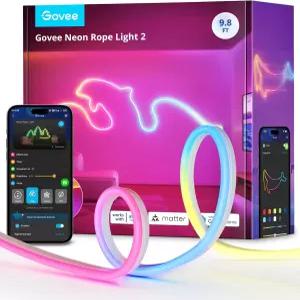 고비 RGBIC 네온 라이트 LED 스마트 로프 2는 매터 알렉사 구글 어시스턴트 침실 및 벽 장식용 맞춤형 DIY