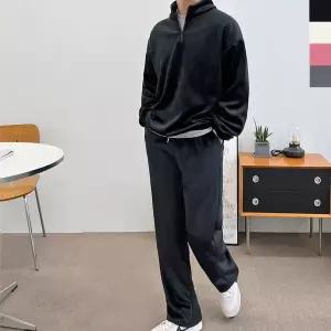 남자 벨벳 와이드 상하 반집업 트레이닝세트 홈웨어