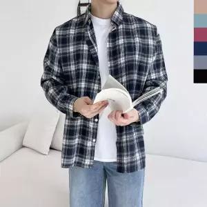 체크 남성 긴팔 셔츠 오버핏 루즈핏 남방 커플티
