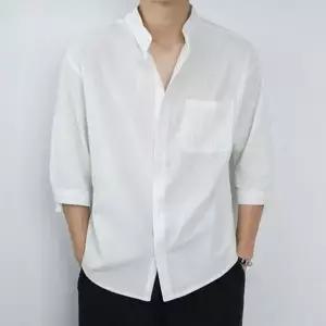 루즈핏 남성 린넨 셔츠 캐주얼 남성 헨리넥 셔츠 베이직 여름