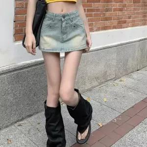 여성 트렌디 아이템 청바지 배기핏 여름 빈티지 청반바지 A라인 반스커트 하이웨스트 랩 치마바지 HT2