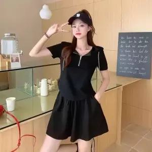 스타일하우스)트레이닝복 츄리닝 여성 루즈핏 반팔 반집업 치마바지 상하세트 셋업