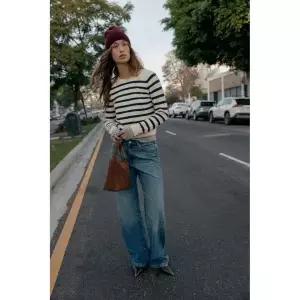 국내배송 자라 ZARA 여성 스트라이프 니트 스웨터 샌드 블루 2756151090 2067091