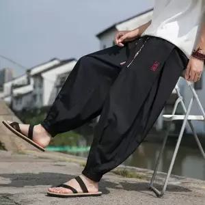 남사친 팬츠 여름 일상복 쿨링 다크톤 얇은 배기 조거 트레이닝 블루머 자수 9부 M스포2