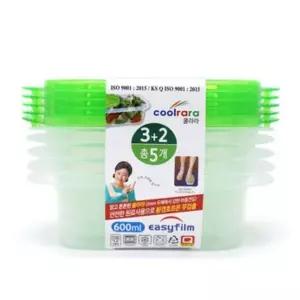 직사각 쿨라라 냉장고 600ml 밀폐용기 반찬통 5p 용기