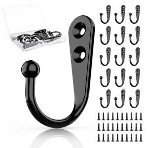 ZAYBOD 15Pcs 블랙 월 장착 코트 후크, 모자, 수건, 열쇠, 가운, 코트, 스카프, 가방, 캡, 커피 컵, 머그잔 걸이용 나사 30개 포함 행거 후크