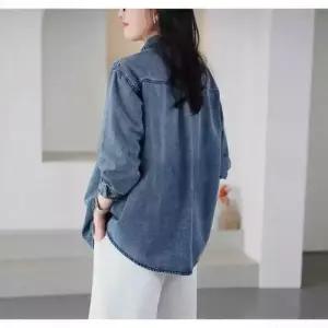 긴팔 톱 데일룩 칼라 카디건 셔츠 무지데님 순정 여성용 청 캐주얼 DAOL1