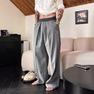 팬츠 남자 회색 캐주얼 데일리 배기핏 와이드 하이웨스트 새우라인 원턱 밴딩 정장 M스포1