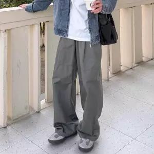 바지 남성 춘추 캐주얼 긴 데일리 배기핏 허리밴딩 멜란지그린 M스포3