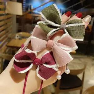 리본 진주 레이스 묶음머리 고무줄 헤어끈 5p세트 (39180451A)