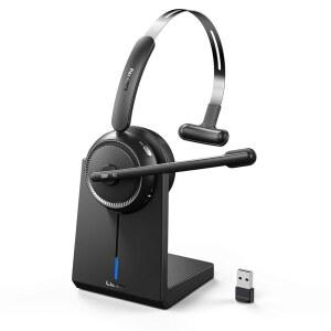 LEVN 무선 헤드셋 마이크가 있는 헤드셋 PC 노이즈 캔슬링 컴퓨터 핑크 가정 블루투스 헤드폰 작업할 사무실 센터에서