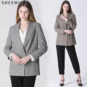 [쉬즈미스][쉬즈미스(SHESMISS)] 고퀄러티 미니멀 체크 히든버튼 재킷 (택가격:398000원)