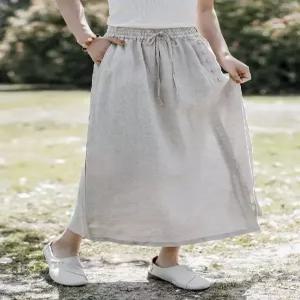 스커트 치마 여친 여름 데일리 트임 사선 포켓 허리 A라인 린넨 스트링 SPO마켓2
