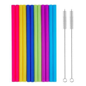 티판소 14PCS 재사용 가능한 실리콘 빨대와 청소 브러시, 10인치 유연한 초광폭 대형 점보 음료 빨대, 30온스 및 20온스 텀블러 예티 / Rtic 밀크셰이크에 적합합니다