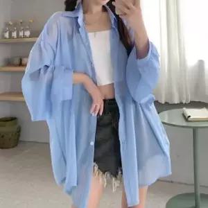 캐주얼 쉬폰 시스루 여름 빅사이즈 여성 블라우스