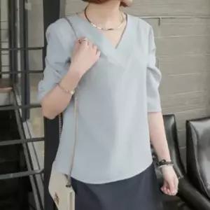 브이넥 오피스룩 디자인 블라우스 여성 여름 7부 깔끔한