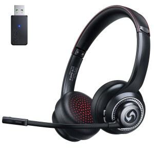 SURPIXO 업무용 마이크가 있는 무선 헤드셋 동글 4GHZ 재생 PC 연결 50회 모드 센터 휴대폰 블루투스 컴퓨터에 듀얼 시간 이상의 안정적인 헤드셋 블랙