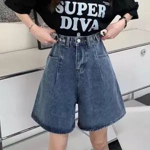 여름 데님 팬츠 데일리 3단 반바지 여성 조절 버튼 와이드핏 허리 반바지 원픽 셀파
