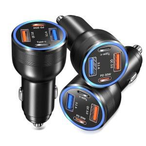 USB 차량용 충전기 3팩 BANGFUN 4포트 블랙 듀얼 12V 전원 15 16 65W 라이터 삼성 안드로이드용 PD 11 어댑터 충전 14 프로 13 S24 고속 USB QC 플러그