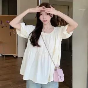 여성 퍼프 1P 소매  블라우스 무드 상의 반팔 루즈핏 셔츠 백리스 여름 원픽 셀파