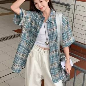 남방 반팔 체크 1P 셔츠 여성 박스핏 여름 체크 셔츠 캐주얼 데일리 루즈핏 원픽 셀파