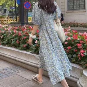 롱원피스 플라워 화사한 여름 1P 여성 드레스 반팔 원피스 A라인 블루 하객 원픽 셀파