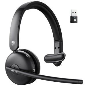 DYTOLE 업무용 마이크가 있는 무선 헤드셋 PC 노이즈 노트북 65H 블루투스 음소거 동글 USB 기능 적합 배터리 AI 싱글 이어 센터에 캔슬링 헤드셋