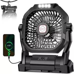 캠핑용 선풍기 충전식 LED 조명 및 후크가 장착된 20 000mAh 배터리 구동 휴대용 4단 270 조절 가능 텐트