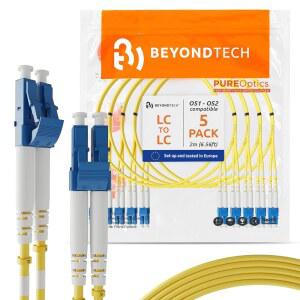 LC TO 섬유 패치 케이블 싱글 5팩 2M 모드 56피트 BEYONDTECH 듀플렉스 125UM 시리즈 OS1 PUREOPTICS