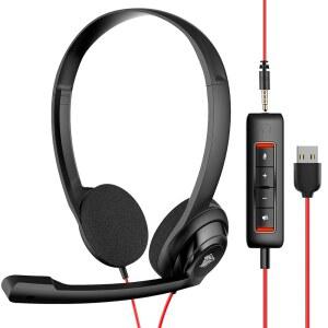 NUBWO HW02 USB 컴퓨터 헤드셋 클리어 경량 헤드셋 스카이프 웨비나 유선 센터 마이크 위한 블랙 채팅 MS 온이어 등을