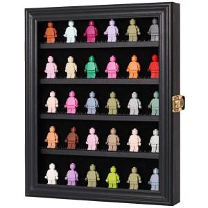 VERANI 미니피규어 미니어처 디스플레이 케이스 수집품 박스 벽걸이 피규어 큐리오 캐비닛, 작은 물체 잠금식 탈착식 선반용 방진문 포함 - 블랙