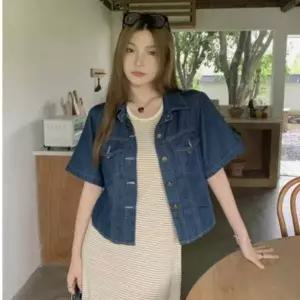 캠퍼스 여신 대학생 데님 청자켓 반팔 아우터 여름 셔츠 코디