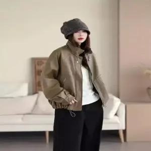 캐주얼 빈티지 여성용 스트링 트렌디 아이템 가죽 코트 차이나 자켓 HT1