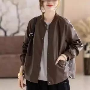 여사친 캐주얼 자켓 톱 싱글 차이나 트렌디 코트 아이템 가죽 나사 HT1