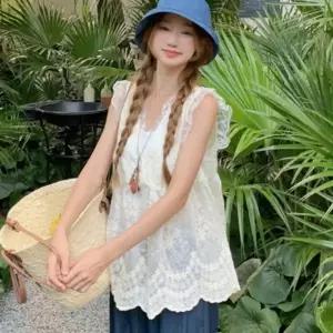 상의 레이어드 청순 썸머룩 여름 민소매 여성 블라우스 자수