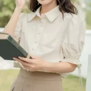 여름 퍼프 스트링 여성 밴딩 블라우스 반팔 셔츠스타일