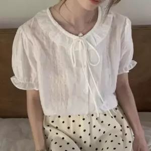 리본스트링 여름 블라우스 프릴카라 캐주얼 여성 페미닌룩