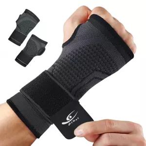 HiRui 2팩 손목 보호대 랩 스트랩이 있는 손 압박 슬리브 피트니스 역도 MTB 건염 터널 관절염 블랙 스몰