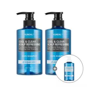 쿤달 스칼프 리프레싱 쿨 샴푸 아쿠아민트 500ml 2개 + 쿨 바디워시 500ml 1개