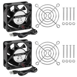 2피스 60MM 6025 60X60X25MM 5V 컴퓨터 금속 기계 쿨러 6CM 3D 프린터 장비용 코브 베어링 그릴 듀얼 보호 네트 USB