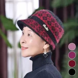 체크 니트 털모자 여성비니 겨울모자