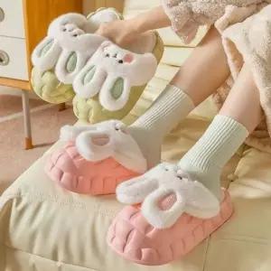 토끼 실내화 실내용슬리퍼 층간소음 보온 실내화 쿠션 털 화 실내 사무실 용슬리퍼 여성 거실