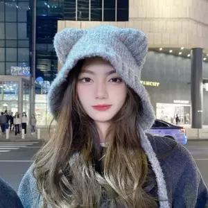 귀여운 곰 귀 여성 니트 비니 겨울 털모자