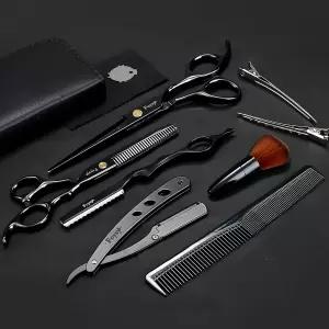 헤어 커팅 가위 얇아짐 키트 Fcysy 프로페셔널 이발 세트 블랙 블렌딩 스트레이트 엣지 면도기 남성용 용품