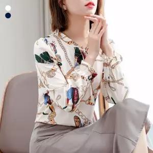 [룽스_62]화이트 플라워패턴 리본블라우스 패션 프린트