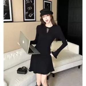 M1 이너 치마 니트 원피스 여성용 검정 펀칭 JEN1