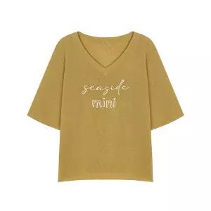 꼼빠니아 레터링 브이넥 반팔 니트 티셔츠_CADU4WSL010