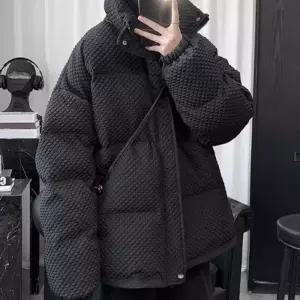 [룽스_62]패턴 시크한패딩 패딩 가벼운 올블랙 점퍼 아우터