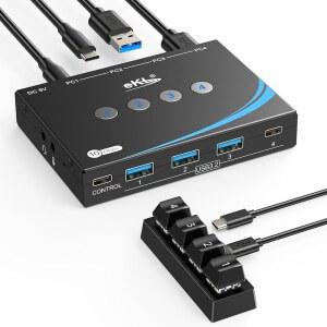 EKL 4대의 컴퓨터용 USB 스위치 USB 공유 4개 입력 포함 프린터 1개 컨트롤러 같은 USB 키보드 3개 10GBPS 2개 5MM 주변 헤드폰 USB 스캐너와 마이크 2개 포함 케이블 마우스 장치